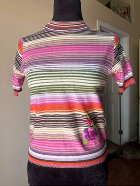 Striped shirt mock neck white horse Korean wool blend size 94 us small